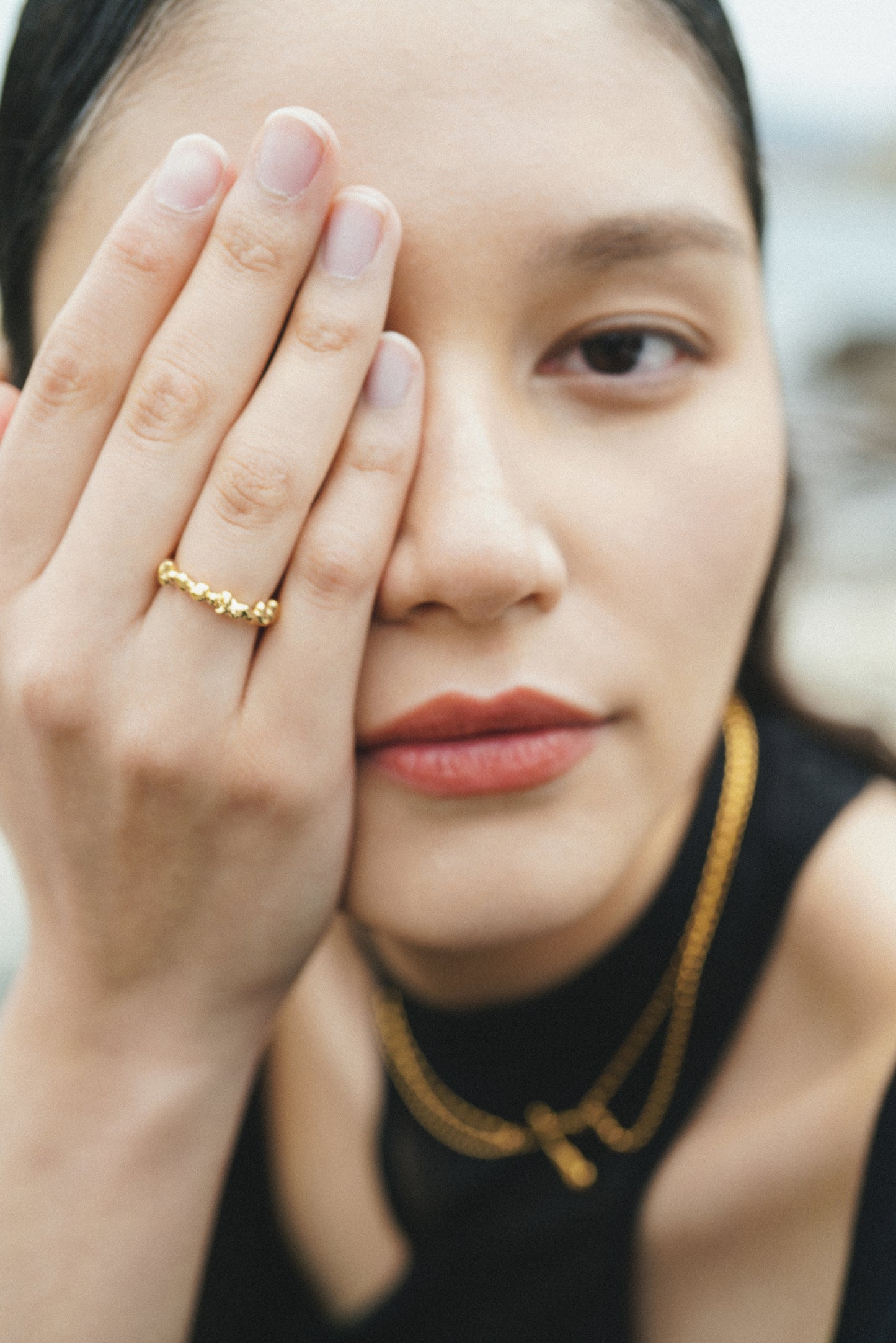 Stacked Stone Ring - Light gold